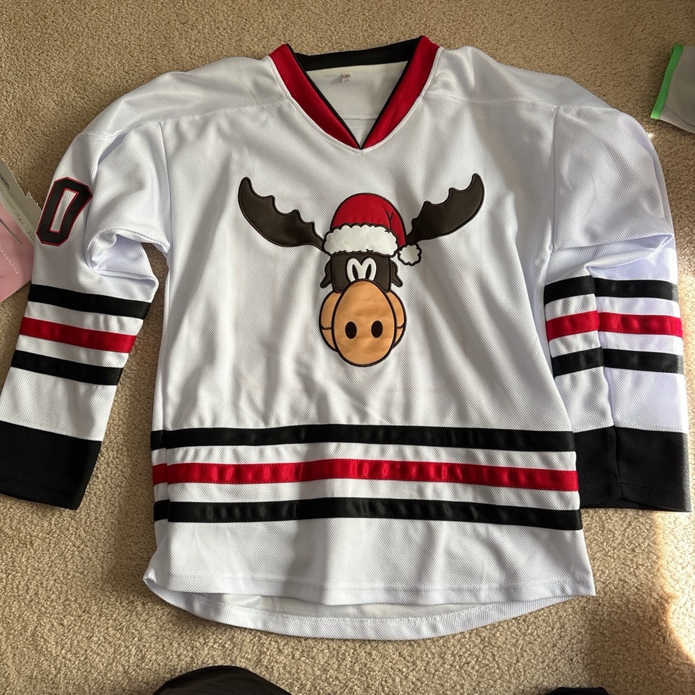 White Hockey Jersey with Moose Design